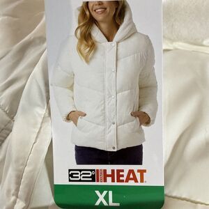 32 Degrees Heat Women's Puffer Jacket Faux Fur Lining XL White NWT